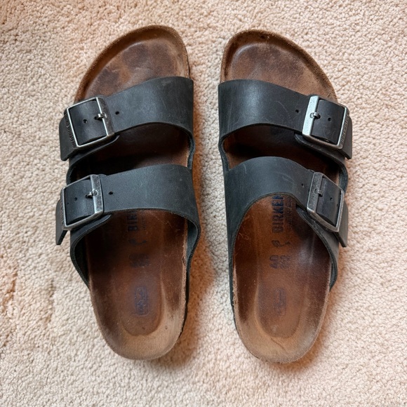 Birkenstock Black Two-Strap Leather Slide Sandals Size 40 - Picture 4 of 10